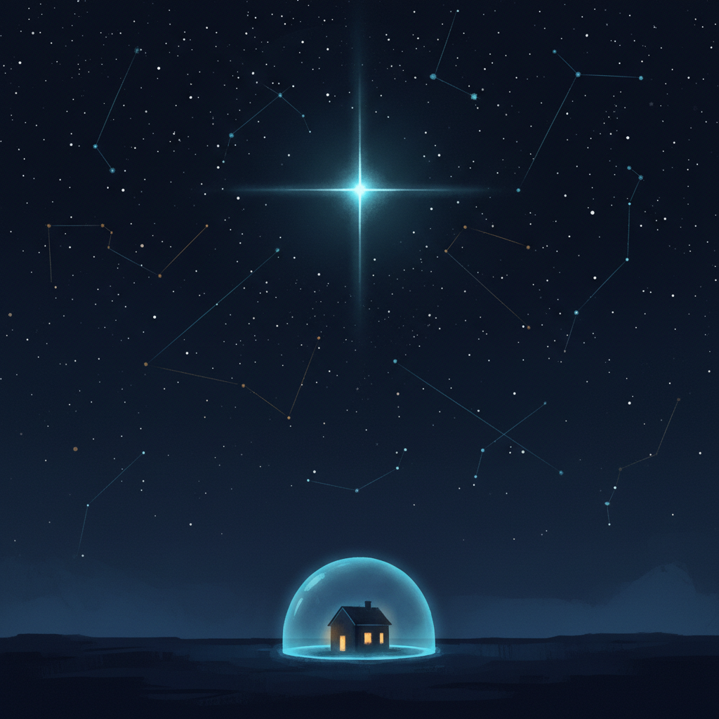 Ilustración de un refugio nocturno que simboliza la tranquilidad de probar NURO Móvil (SIM económica)