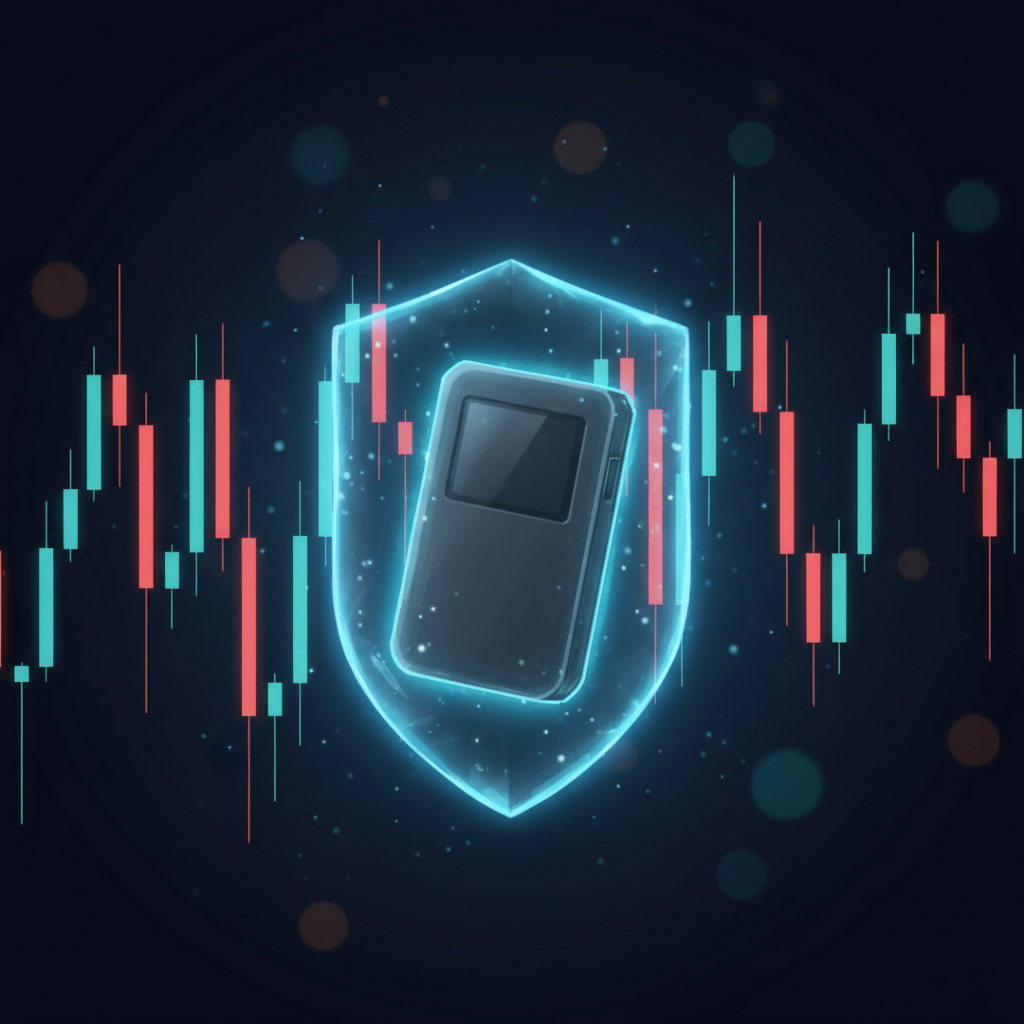 Illustration of a hardware wallet representing risk management and asset protection