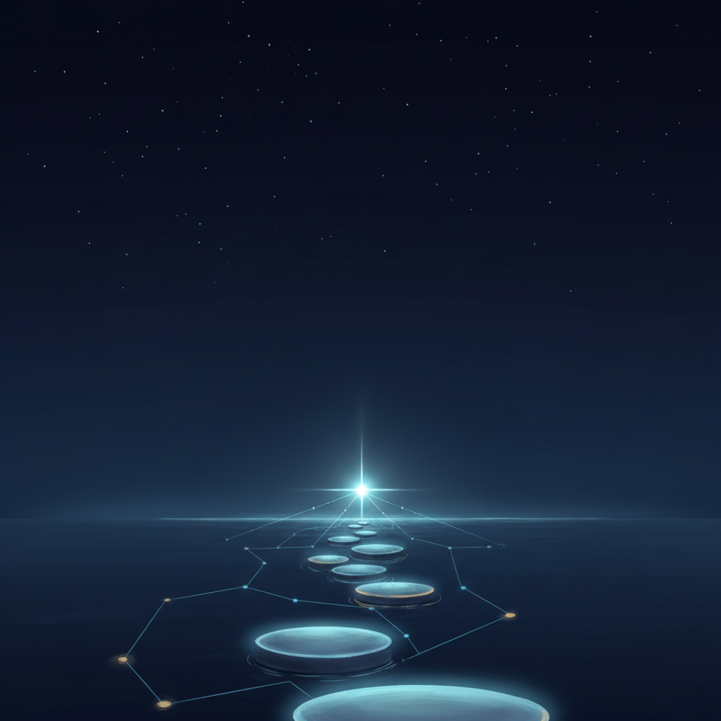 Illustration of a glowing signpost representing the application and consultation flow for Nishinihon Factor (factoring)