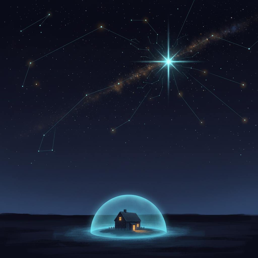 Ilustración de un refugio nocturno que simboliza la tranquilidad de probar SoftBank Air (eCALL)